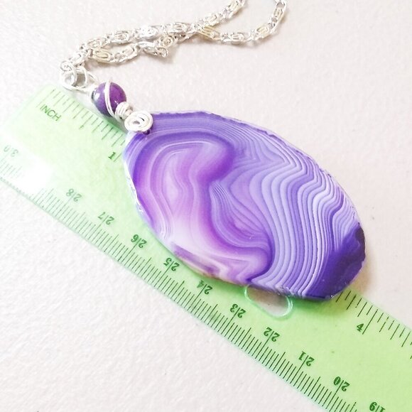 Purple Agate Geode Statement Necklace! Big Bold & Bodacious! Lilac Lavender Plum - Picture 7 of 8